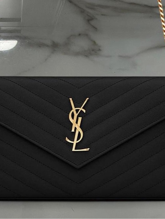 Saint Laurent Handbags - Saint Laurent Black Quilted Envelope Clutch with Gold YSL Hardware